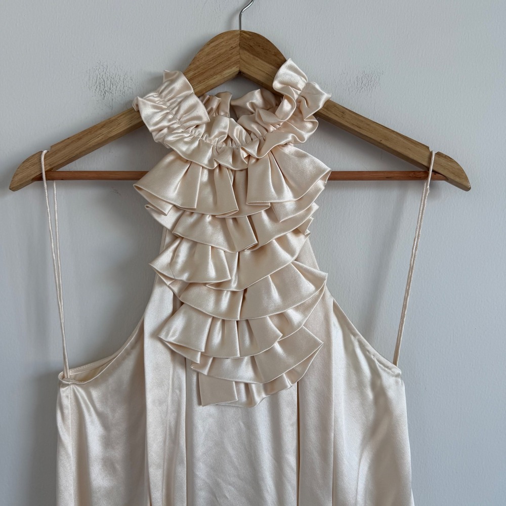 3.1 Philip Lim Silk Ruffled High Neck Midi Dress in Cream Size 6 - Picture 2 of 14